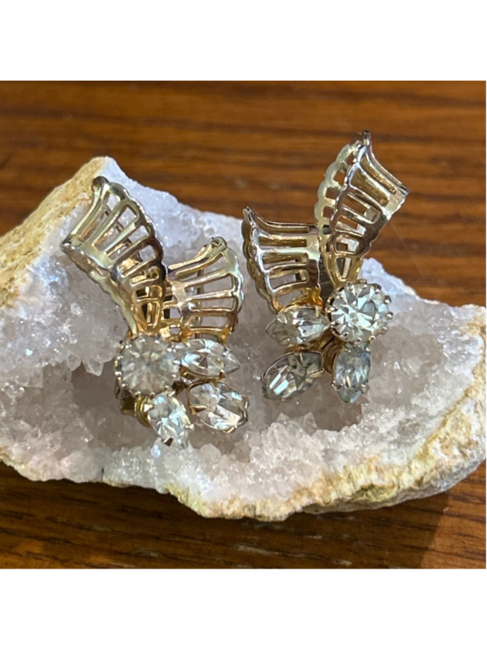 Women's B. A. Ballou patent Gold Tone Clear Rhinestone Clip-On Earrings One Size